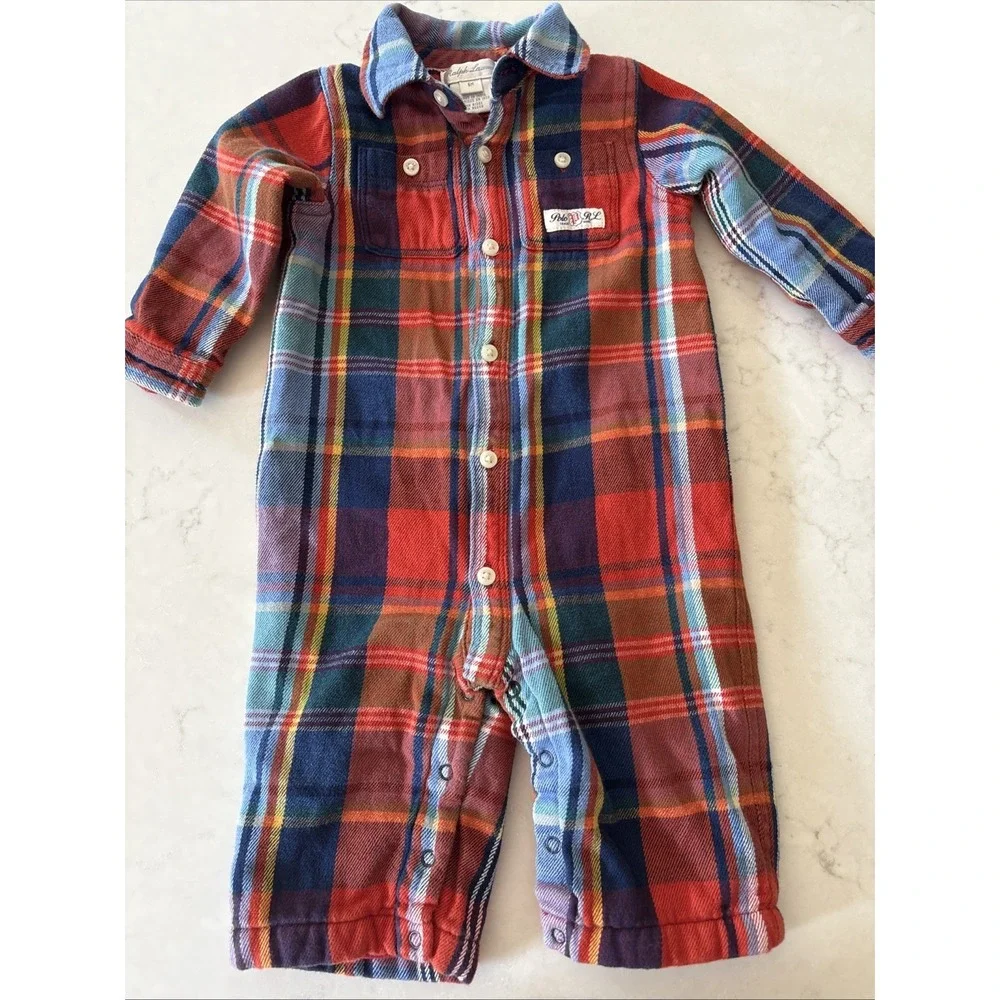 ralph lauren polo 6m Plaid One Piece Flannel Lined Lumberjack Suit Baby Boy
